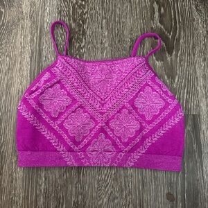 Neon Purple Embroidered Stretchy Crop Top